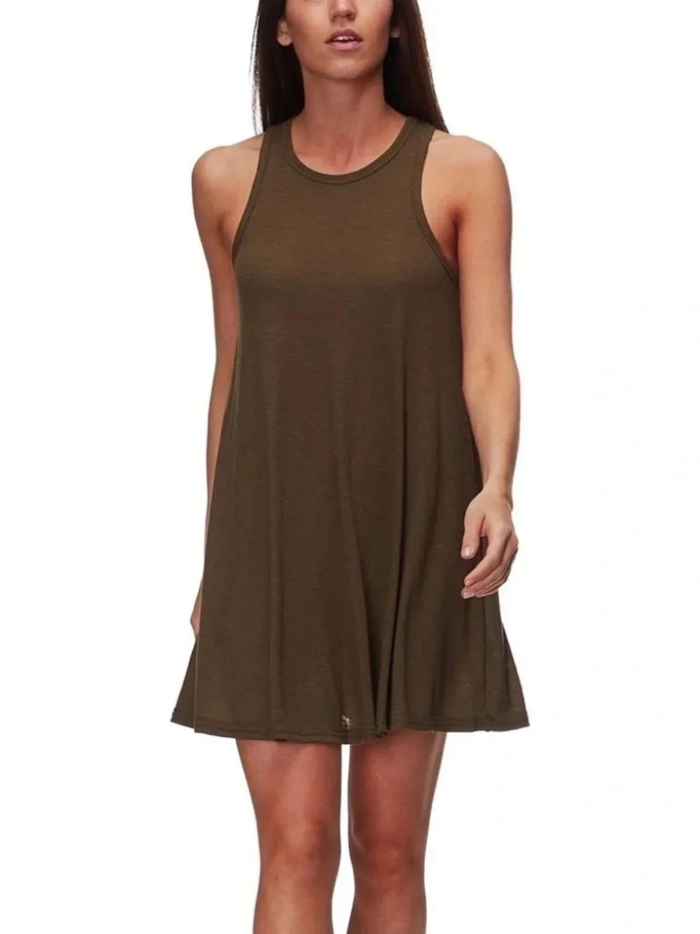 Free People Beach La Nite Tank Dress Ribbed Knit Mini in Army Dark Green Size XS